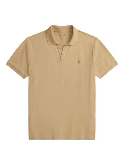 Polo Ralph Lauren Johnny-collar Embroidered T-shirt In Brown
