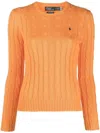 Polo Ralph Lauren Cable Knit Pullover With Ribbed Finish In Orange