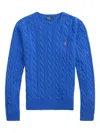 Polo Ralph Lauren Crew Neck Sweater With Braids And Logo In Blue