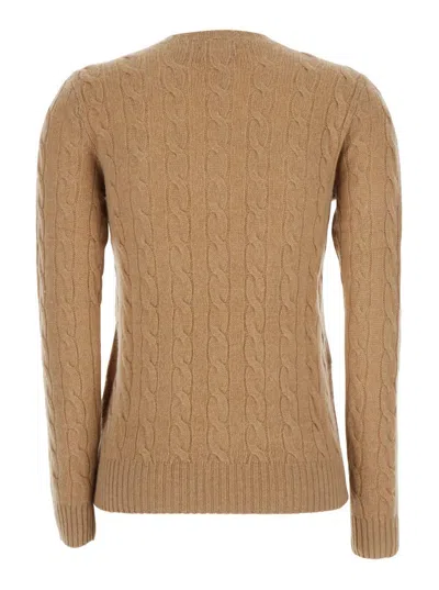 Polo Ralph Lauren 'julianna' Beige Sweater With Round Neck And Pony Embroidery On The Front