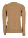 Polo Ralph Lauren 'julianna' Beige Sweater With Round Neck And Pony Embroidery On The Front In Brown