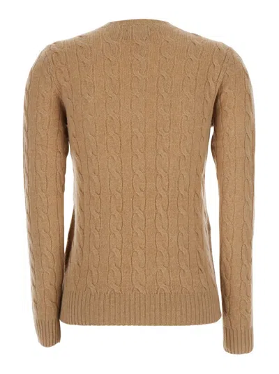 POLO RALPH LAUREN 'JULIANNA' BEIGE SWEATER WITH ROUND NECK AND PONY EMBROIDERY ON THE FRONT IN WOOL AND CASHMERE WOMAN