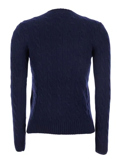 Polo Ralph Lauren 'julianna' Blue Sweater With Round Neck And Pony Embroidery On The Front In Wool And Cashmere Woman