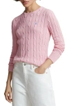 Polo Ralph Lauren Womens Pink V-neck Logo-embroidered Cable-knit Cotton Jumper Xl In Carmel Pink
