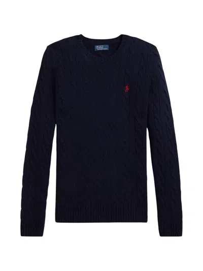 Polo Ralph Lauren Cable-knit Cotton V-neck Sweater In Hunter Navy In Blue