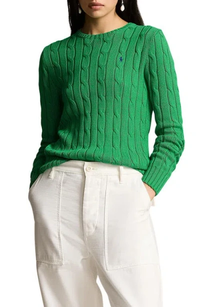 Polo Ralph Lauren Cable Knit Pullover With Contrasting Embroidered Logo In Green