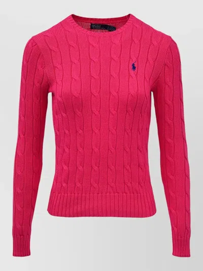 Polo Ralph Lauren Julianna Crew Neck Cable Knit Sweater In Pink