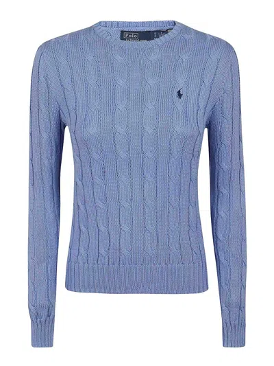 Polo Ralph Lauren Cable-knit Slim Fit Cotton Crewneck Jumper Clothing In Blue
