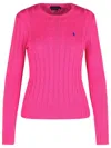 Polo Ralph Lauren Cable-knit Sweater With Blue Logo Embroidery In Pink