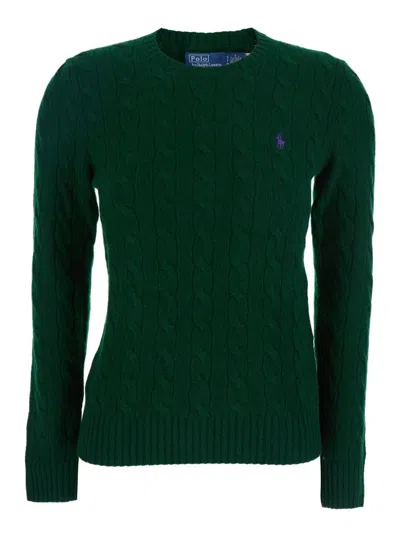 Polo Ralph Lauren 'julianna' Green Sweater With Round Neck And Pony Embroidery On The Front In Wool And Cashmere Woman
