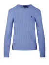 Polo Ralph Lauren Blue Crewneck Sweater With Pony Embroidery On The Front In Cotton Woman In Blue