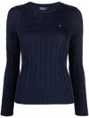 Polo Ralph Lauren Julianna Cotton Cable Crew Neck Sweater In Blue