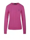 Polo Ralph Lauren Cable-knit Sweater With Blue Logo Embroidery In Pink