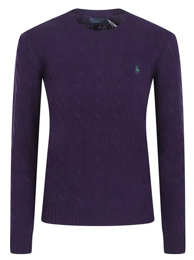 Polo Ralph Lauren Cable Knit Sweater With Crew Neckline In Purple