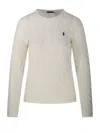 Polo Ralph Lauren Classic Cable Knit Sweater With Round Neckline And Ribbed Details In Neutral