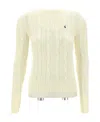 Polo Ralph Lauren Classic Cable Knit Sweater With Round Neckline And Ribbed Details In White