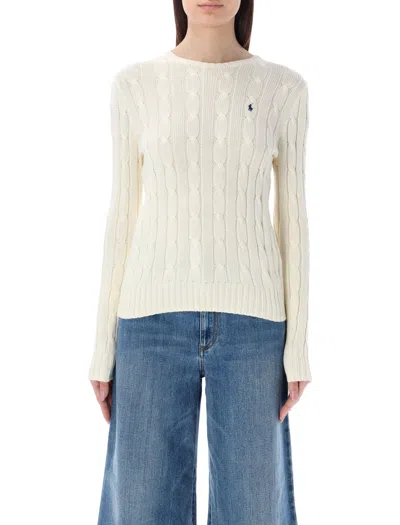 Polo Ralph Lauren Julianna Pima Cotton Cable Knit Crewneck Sweater In White