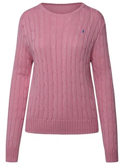 Polo Ralph Lauren Cable Knit Pullover With Embroidered Pony Emblem In Pink