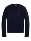 Polo Ralph Lauren Kimberly V Neck Cable Knit Sweater In Blue