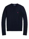 Polo Ralph Lauren Kimberly V Neck Cable Knit Sweater In Blue