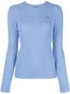 Polo Ralph Lauren Cable Knit Crewneck Sweater With Ribbed Trim In Blue