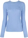 Polo Ralph Lauren Cable Knit Crewneck Sweater With Ribbed Trim In Blue