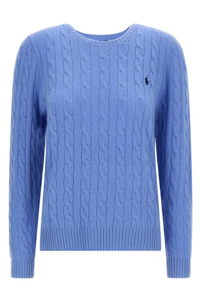 Polo Ralph Lauren Cable Knit Crewneck Sweater With Ribbed Trim In New Litch Blue