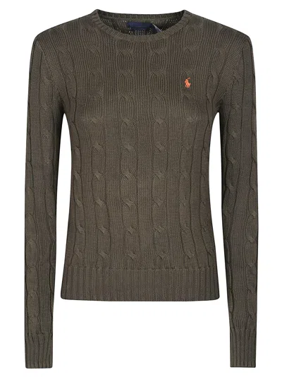 Polo Ralph Lauren Crew Neck Sweater In Cable Knit Cotton In Green