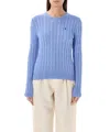 Polo Ralph Lauren Cable Knit Crew Neck Sweater In Lightblue