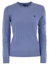 Polo Ralph Lauren Blue Crewneck Sweater With Pony Embroidery On The Front In Cotton Woman In Multi