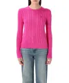 Polo Ralph Lauren Cable Knit Sweater With Round Neckline And Long Sleeves In Pink