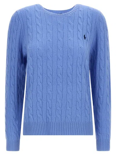 Polo Ralph Lauren Cable Knit Crewneck Sweater With Ribbed Trim In New Litch Blue