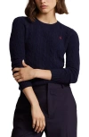 Polo Ralph Lauren Cropped Cable Knit Sweater With Logo In Hunter Navy