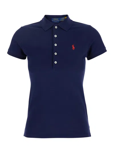 Polo Ralph Lauren 'julie' Blue Polo Shirt With Classic Collar And Pony Embroidery On The Front In Cotton Stretch Woman