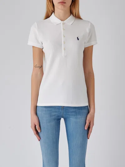 Polo Ralph Lauren Julie Mm Slim Polo Shirt In Bianco