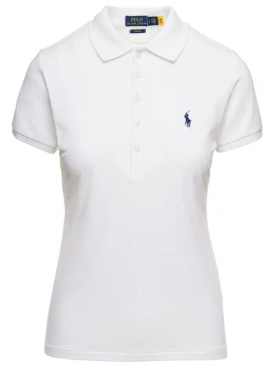 POLO RALPH LAUREN 'JULIE SLIM FIT' WHITE POLO SHIRT WITH CLASSIC COLLAR AND PONY EMBROIDERY ON THE FRONT IN COTTON STR