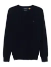 Polo Ralph Lauren Wool Slim Fit Sweater With Logo Embroidery In Blue