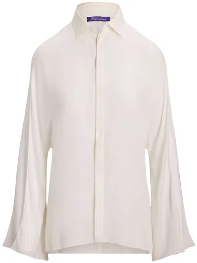 Polo Ralph Lauren Karen Slit-sleeve Silk Georgette Blouse With Tie Cuffs In Natural