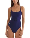 Polo Ralph Lauren Kennedy Belted One Piece Swimsuit In Blue