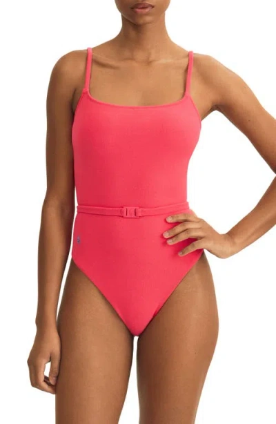 Polo Ralph Lauren Kennedy Belted One-piece Swimsuit In Coral