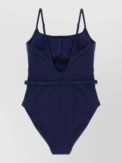 Polo Ralph Lauren Kennedy One Piece Swimsuit Belted Waist Straps In Blue