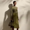 Shop Polo Ralph Lauren Kensley Perforated Lamb-suede Skirt In Moss