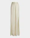 Polo Ralph Lauren Kenzie Pleated Wide-leg Technical Glossy Charmeuse Pants In Cream