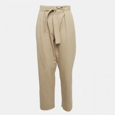 Pre-owned Polo Ralph Lauren Khaki Beige Lyocell Belted Trousers M