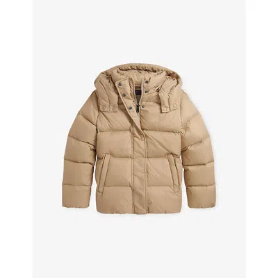Polo Ralph Lauren Kids' Khaki Girls' Logo-embroidered Hooded Shell-down Puffer Jacket In Brown