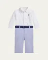 Polo Ralph Lauren Kid's Cotton Shirt & Seersucker Belted Pants Set In White