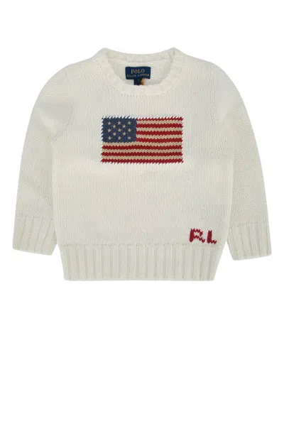 Polo Ralph Lauren Flag Intarsia Cotton Sweater In White