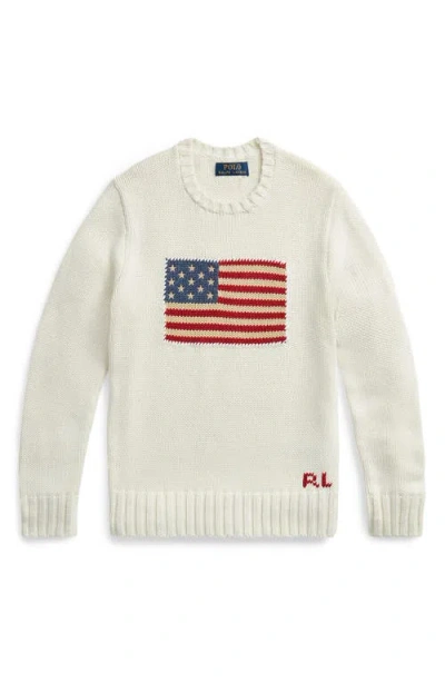 POLO RALPH LAUREN POLO RALPH LAUREN KIDS' AMERICAN FLAG COTTON CREWNECK SWEATER