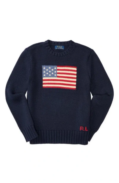 POLO RALPH LAUREN POLO RALPH LAUREN KIDS' AMERICAN FLAG COTTON CREWNECK SWEATER