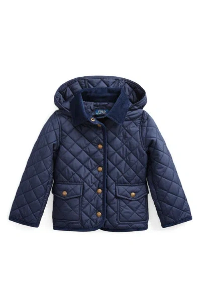 Polo Ralph Lauren Kids' Audrey Quilted Jacket With Removable Hood In Blue